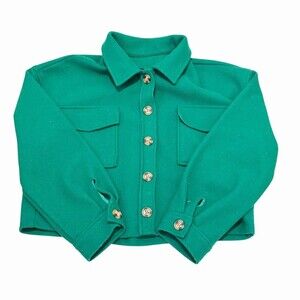 Love Tree Green Button Front Cropped Shacket Jacket Large Felt Workwear Utility